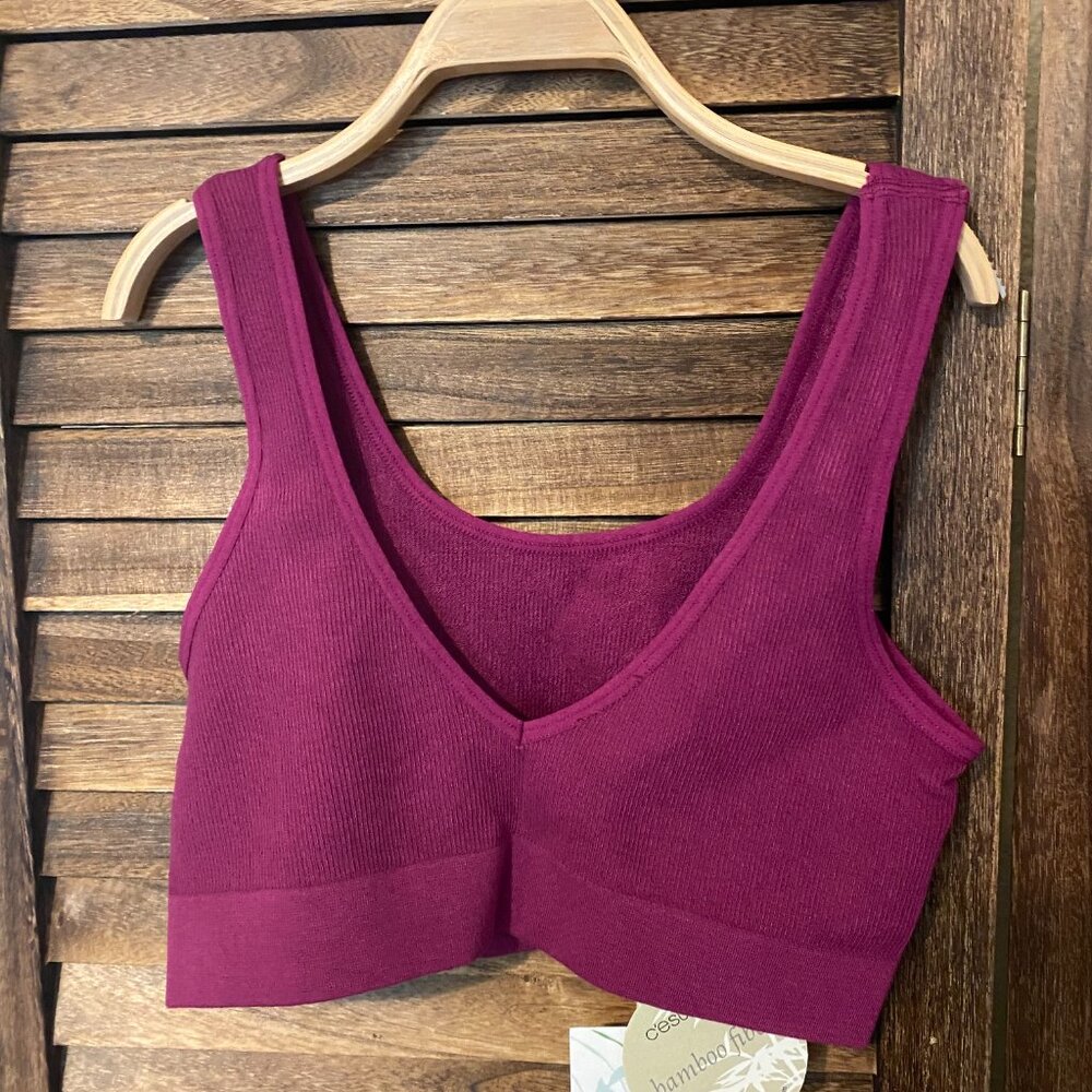C'est Moi Ribbed Reversable Bamboo Bralette "Magenta" - Picture 2 of 4